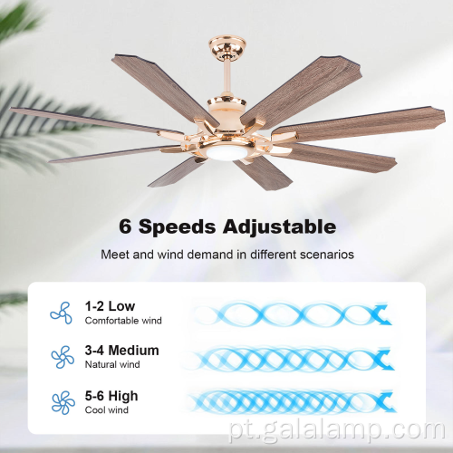 Ventilador de teto luxuoso de 60 polegadas com luz